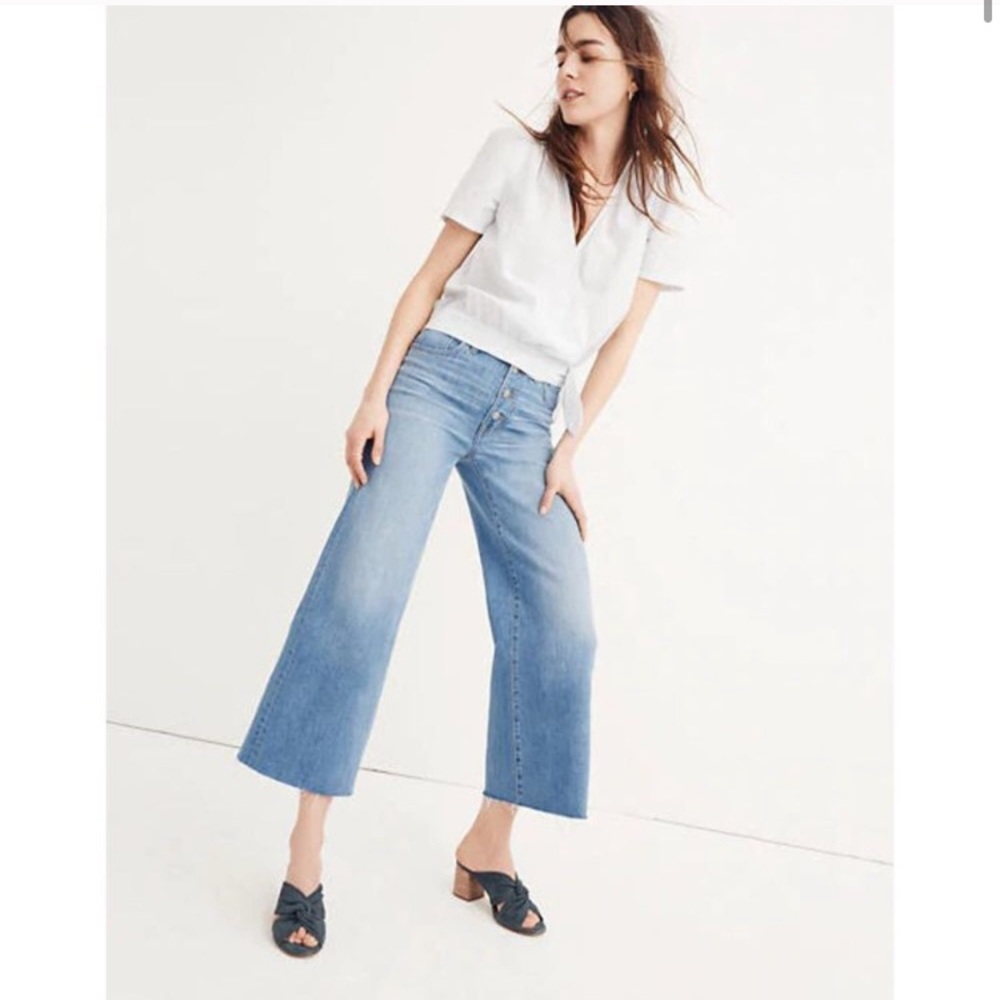 Madewell Wide-Leg Crop Button Fly Blue Jeans 28